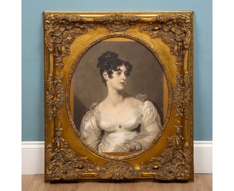 One portrait depicting the Countess Grosvenor, print by Thomas Ross, in an ornately carved gilt frame, Thomas Ross certificat
