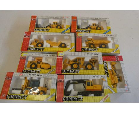 Nine JOAL Spain 1/50th scale Earth Moving equipment and building site vehicles including tracked diggers, Bulldozers, road ro