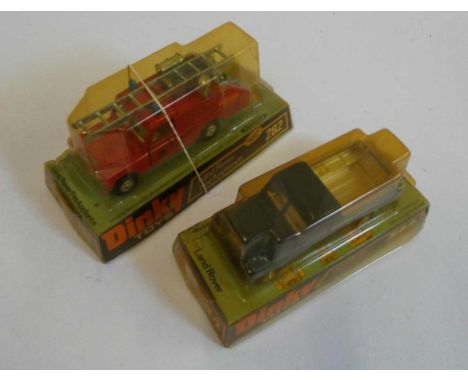 Dinky 282 Land Rover fire appliance and 344 Land Rover, both in display boxes, excellent