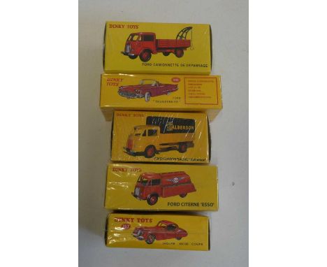 Atlas Dinky 555 Ford Thunderbird, 157 Jaguar XK120, 25.Ford Esso Tanker, 25JJ Ford Camion Bache Ford and 25R Chamonnette, all