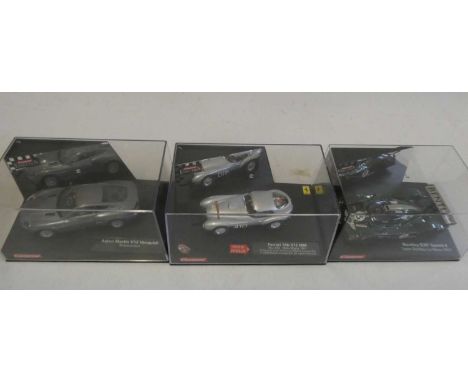 Three Carrera Slot cars comprising Ferrari 166MM, Aston Martin V12 Vanquish and Bentley EXP Speed 8, all items boxed, excelle