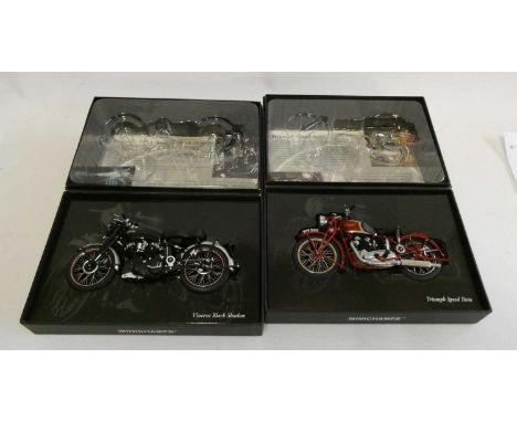 Minichamps 1:12 scale motorcycles comprising Vincent Black Shadow and Triumph Speed Twin, both items boxed, excellent