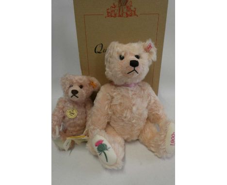 Two Steiff bears, comprising a boxed 38cm growling Queen Mother rose with certificate and a 25cm 1907 classic rose bearCondit