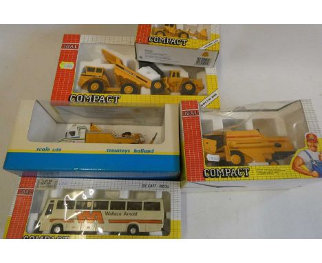 JOAL Spain 1:42 scale combine harvester, tipper set, loader, Volvo coach and Tematoys brake down recovery vehicle, all items 