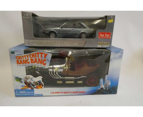 1:18th scale Chitty Chitty Bang Bang car, boxed, excellent and Sunstar 118th scale Ford Escort MK3 GL saloon, boxed, excellen