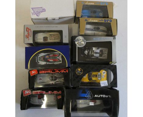 Ten 1/43nd scale model cars by various makers including Ferrari Miglia, Lancia Stratos and Ford GT40, all items boxed, excell