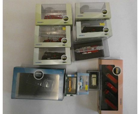 Eleven Oxford Commercials 1/76 scale diecast vehicles including fire engines and motor car, all items boxed, excellent