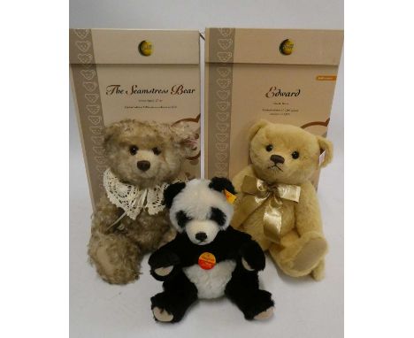 Two boxed Steiff bears, comprising a 27cm Seamstress Bear and a 26cm Edward, both with certificates, together with a small St