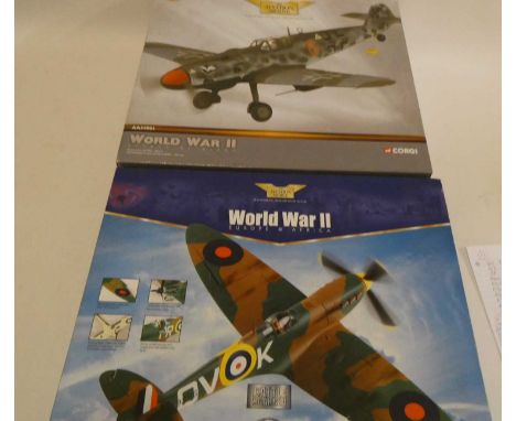 Corgi Aviation Archive 1:32 scale models comprising Spitfire Mk1 No 19 Squadron and ME109G, both items boxed, good to excelle