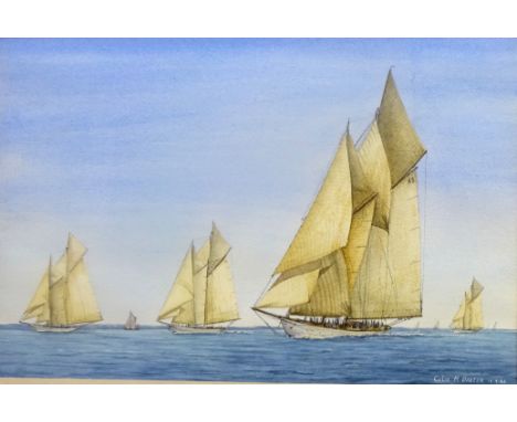 Racing Schooners 'Adela Meteor III etc.', watercolour signed and dated by Colin M Baxter (British 1963-) 15.9.84, titled vers