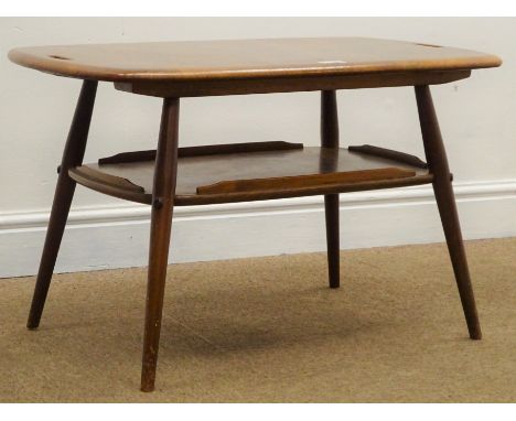 Ercol two tier table coffee table, out splayed tapering supports, W73cm, H45cm, D45cm