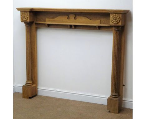 Light oak Yorkshire Rose break front fire surround, reeded columns, W149cm, H126cm, D24cm