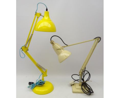 Herbert Terry &amp; Sons cream Anglepoise desk lamp and modern similar style table lamp in bright yellow (2)