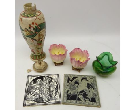 Pair English porcelain flower shaped vases on branch work base, painted W &amp; R Rd. 101007, possibly Wiltshaw &amp; Robinso