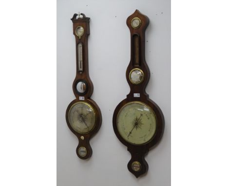 Early 19th century inlaid mahogany wheel barometer signed J Ronchetti York, with swan neck pediment above Dry/Damp, mirror, a