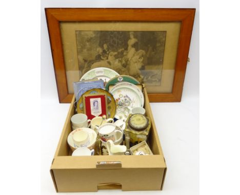 Collection of Commemorative ware, Queen Victoria to Queen Elizabeth, mainly ceramics, tin tea caddy, cased set of teaspoon, f