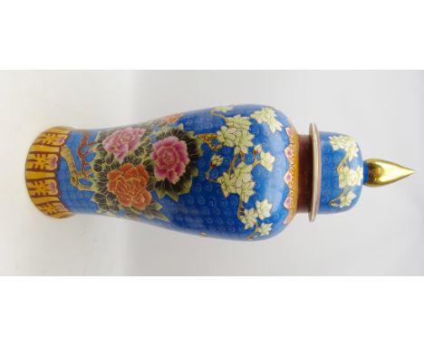 20th century Chinese ceramic floor vase and cover, inverted baluster form decorated with flowers on blue ground, H92cm 