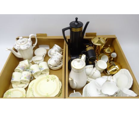 Portmeirion Greek Key coffee set, Royal Worcester Gold Chantilly part coffee set, six Royal Doulton Joyce pattern coffee cans