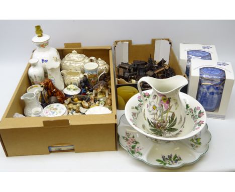 Aynsley Cottage Garden lamp with shade, Portmeirion Botanic Garden jug and bowl, collection of Wade Whimsies, Wedgwood Wild S