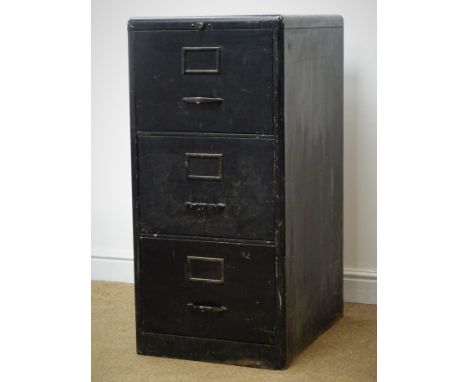 Vintage metal filling cabinet, three drawers, W50cm, H102cm, D63cm