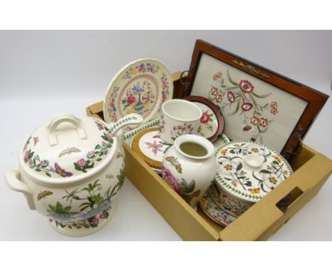 Portmeirion Botanic Garden soup tureen and ladle, rectangular serving dish, two side plates, baluster vase, casserole dish an