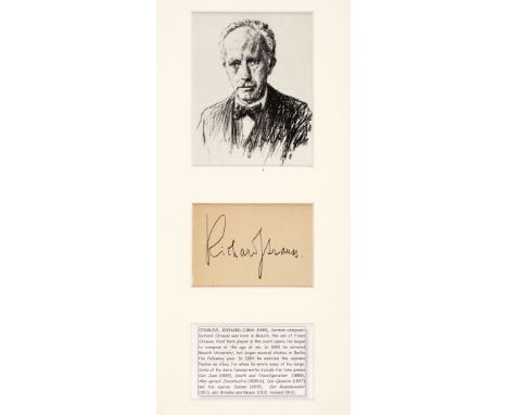 * Strauss (Richard, 1864-1949). Autograph signature, no date, signed in blue ink on a small piece of paper, presented in an a