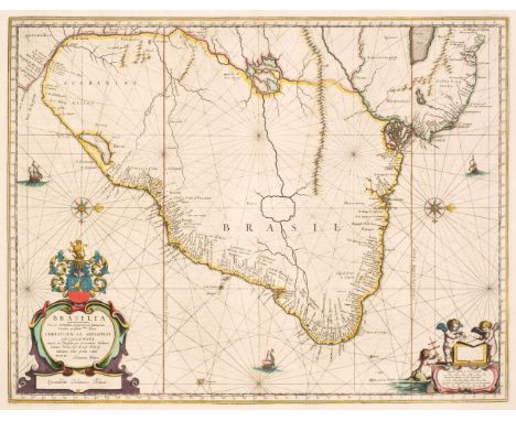 South America. Blaeu (Johannes), Brasilia, Amsterdam, circa 1640, engraved map with contemporary outline colouring, orientate