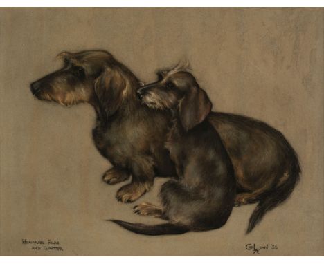 * Aldin (Cecil Charles Windsor, 1870 - 1935). Hermann Rilke and Günter, 1933, a pastel drawing of two wire-haired dachshunds,