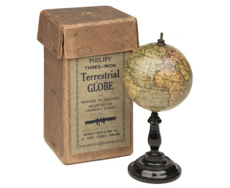 * Globe. Philips' Three-Inch Terrestrial Globe, George Philip &amp; Son Ltd, circa 1910, 12 engraved gores with contemporary 