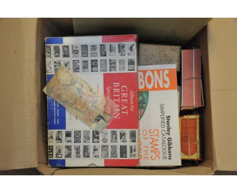 A box containing a collection of postage stamps including some Pre 1900 together with Great Britain First Day Covers and stam