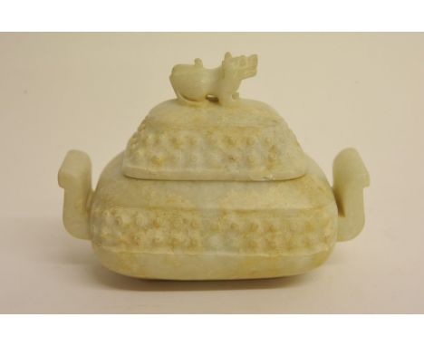 A hard stone incense burner with dog finial.