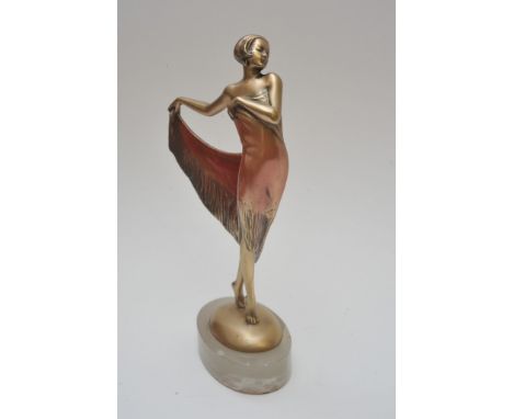 A fine quality Lorenzl bronze of an Art Deco maiden with skirt outstretched, signed to base. Approximately 17.5 cm high 