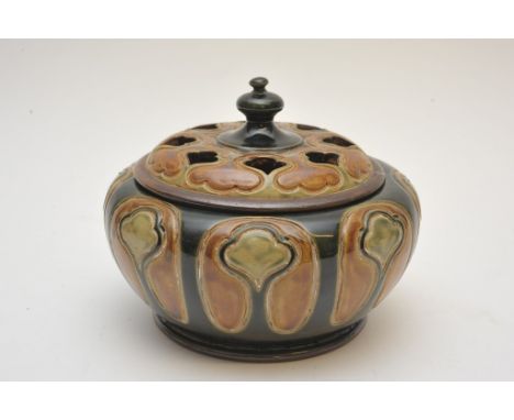 A Royal Doulton Frank Butler lidded bowl having Art Nouveau floral design and pierced lid, impressed marks and signature to b