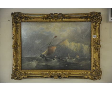 A 19th Century, gilt framed oil painting depicting a seascape view. 70cm by 50cm.