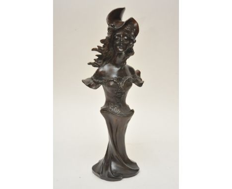 A French Art Nouveau style bronze of a lady entitled 'L'Hiver'. Approximately 43cm high