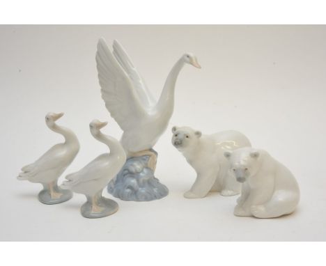 Two Lladro polar bears, two ducks and larger Nao goose