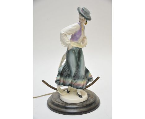 An Art Deco pottery lamp formed as a Spanish dancer