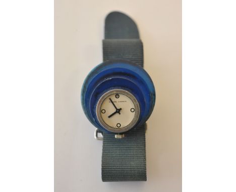 A rare and stylish Pierre Cardin space age watch from the Espace collection of 1971, having a blue acrylic or perspex surroun