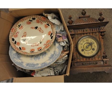 A collection of late Victorian ceramic plates and a clock