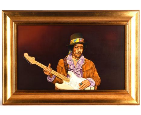 Jimi Hendrix - Eric Wilson (b.1960) Original Oil painting of Jimi Hendrix playing the guitar. Signed by Eric Wilson and with 