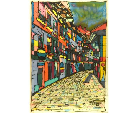 Bruno Baumann (Swiss 20/21st Century), 'Brungasse, Bern', probably a screenprint, circa 1994, 62 x 43cm. ref 023.