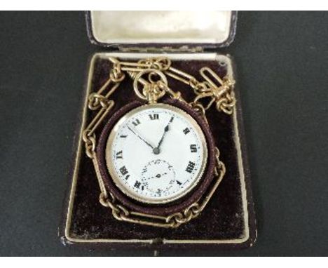 An open faced pocket watch, 48mm diameter, with a white enamel dial, black Roman numerals, blued spade hands and subsidiary s