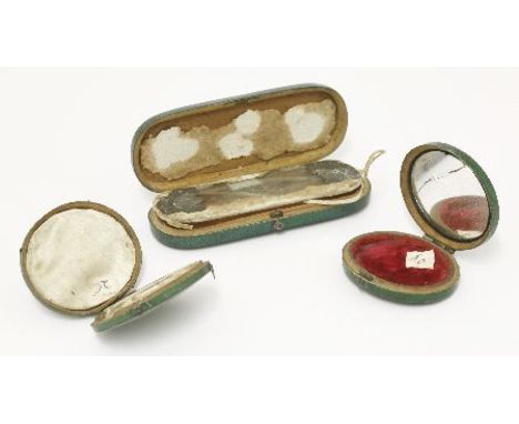 A late 18th century shagreen toothpick holder, the interior with plush lining and remnants of mirror silvering to a glass, no
