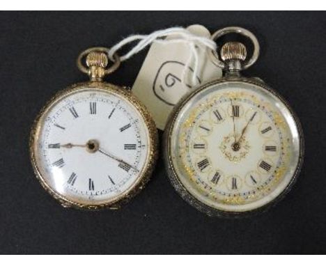 A ladies 14ct gold pocket watch, and a silver pocket watch