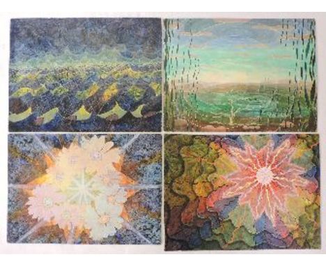Elvic Steele (1920-1997)'LISTENING TO SILENCE';'LIGHT CREATES COLOURS';'NINE';'PASSING STORM'four, oil on board46 x 61cm, unf