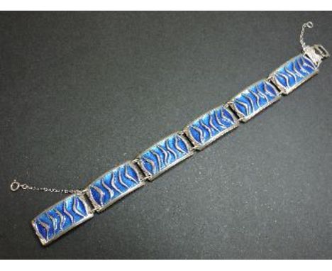 A sterling silver enamel waves bracelet, by David Anderson