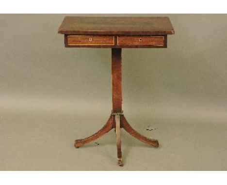A mahogany brass inlaid lamp table, with two frieze drawers, 57cm wide