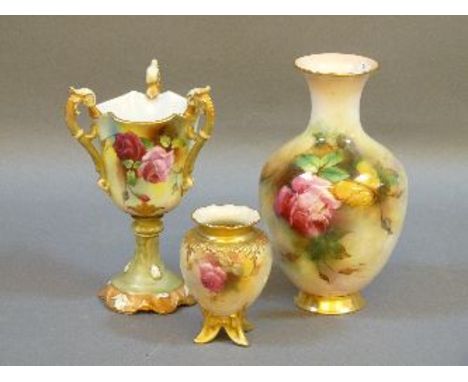 A Royal Worcester blush ivory posy vase, hand painted with floral motifs, signed R Austin, a Royal Worcester blush ivory posy