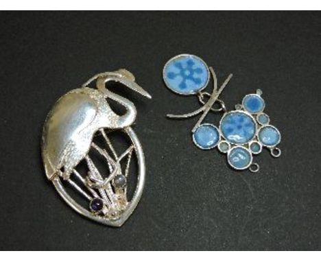 A Scottish silver and enamel pendant, by Alastair Norman Grant, Edinburgh 1973/74, and a modern Scottish silver brooch, BNY, 