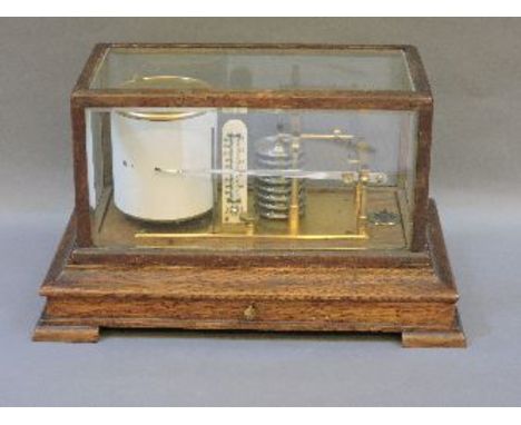 An oak cased barograph, with thermometer and drawer for paper scales